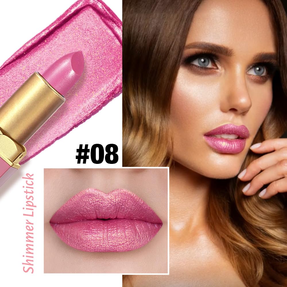Pink Purple Metallic Lipstick for Women,Lightweight Shimmer Frosted Lipstick,Glitter Lip Gloss Stain Long Lasting Waterproof Smudge Proof 24 Hour Full Coverage Lip Makeup,Vegan-BrightBean Baby