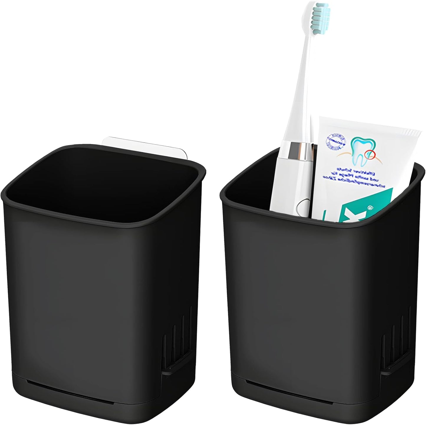 2 Packs Wall Mounted Toothbrush Holders, Self Adhesive Bathroom Toothbrush Wall Holder for Electric Toothbrush, Toothpaste, Razor,Shower Item (Black-BrightBean Baby