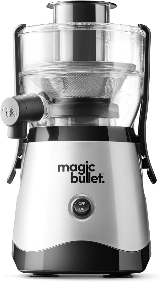 Magic Bullet® Mini Juicer, Countertop Space-Saving, 2" Feed Chute for Fruits and Vegetables, 400W, Compact Design, Black/Silver, MBJ10100