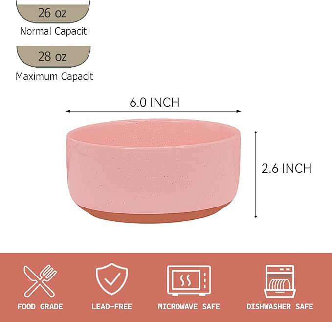 GZG 6 Inch Ceramic Cereal Bowls Set of 4, 28oz Large Soup Salad Pasta Bowls, Porcelain Oatmeal Bowl for Kitchen, Microwave & Dishwasher Safe