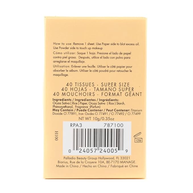 Palladio Rice Paper Facial Tissues for Oily Skin, Face Blotting Sheets Made from Natural Rice, Oil Absorbing Paper with Rice Powder, 2 Sided, Instant Results, Natural, 40 Count, Pack of 6-BrightBean Baby