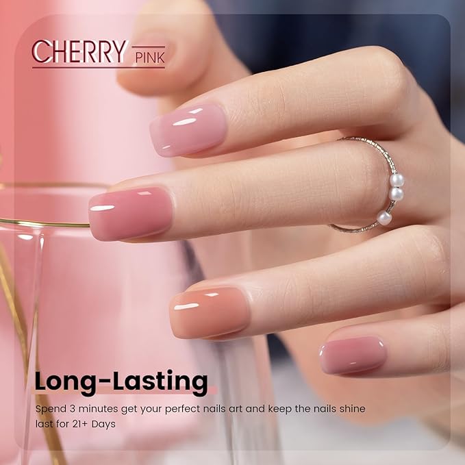 RARJSM Nude Jelly Gel Nail Polish Set 6pcs Clear Crytal Glass Pale Gray Pink Cherry Red Series Transparent Sheer Amber Milky Gel Varnish LED UV Curing Requires Soak off French Manicure Home Salon-BrightBean Baby