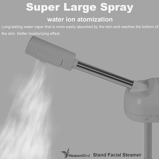 Stand Professional Ozone Facial Steamer with Touch Control, Adjustable Height & Rolling Base, 360° Rotatable Nozzle, Hot Mist Function, Use for Home, Salon SPA (White)-BrightBean Baby