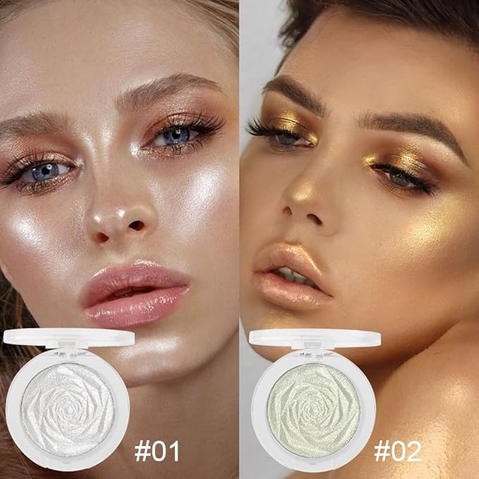 evpct Pearl White & Blonde Gold Face Highlighter Makeup Shimmer Glitter Diamond Sparkly Highlighters Makeup Palette Powder for Face Body Cheek iluminadores iluminador de jos maquillaje luminizers 1+2-BrightBean Baby