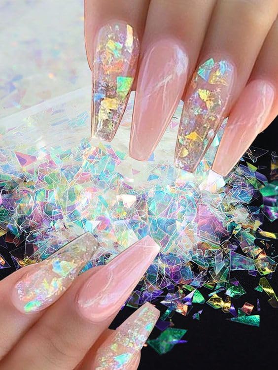 12 Colors Holographic Nail Art Glitter Sequins Aurora Holographic Mermaid Nail Glitter Flash Ice Residue Nail Glitter Sequin Chameleon Flakes Set Fluorescent Glass Paper for Face Body DIY Decoration-BrightBean Baby