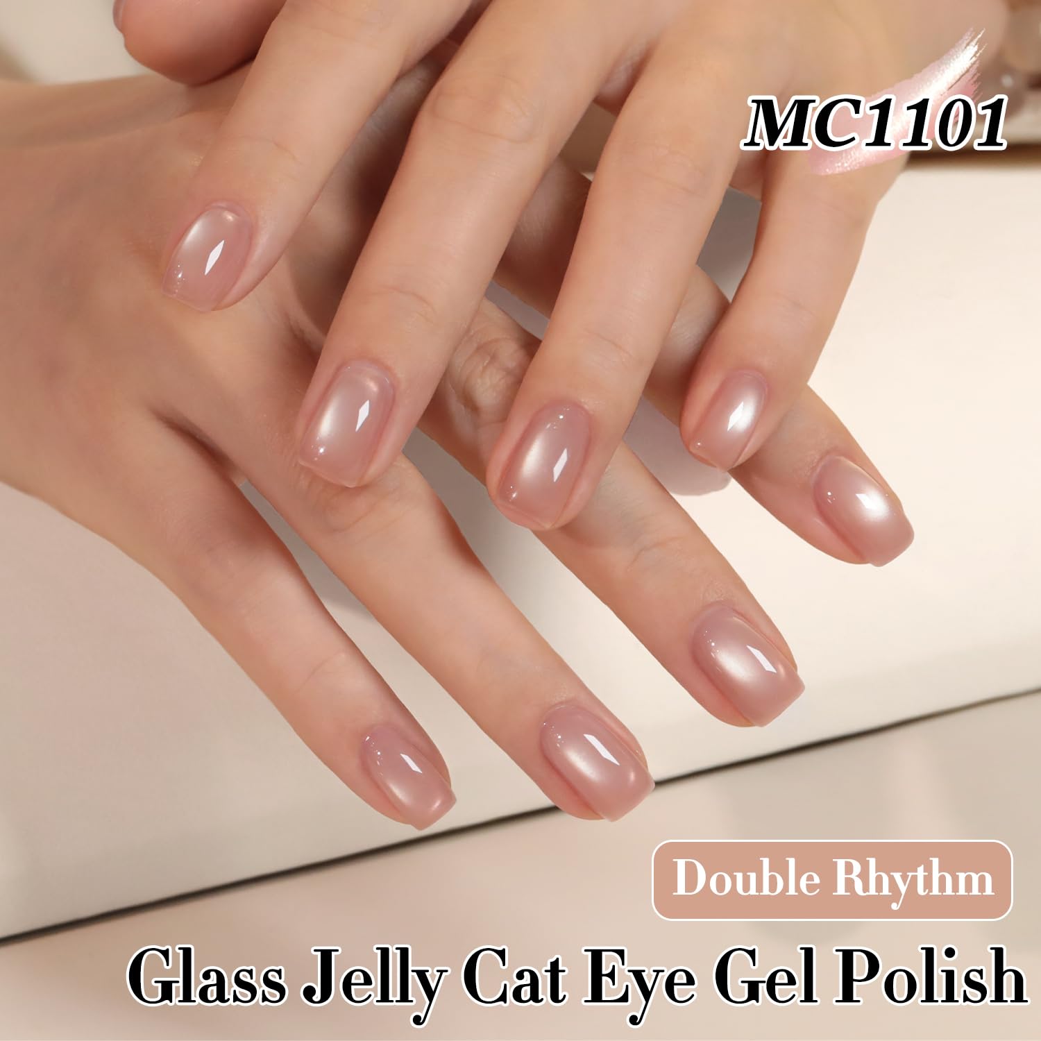Double Rhythm Jelly Glass Cat Eye Gel Polish with Magnet 15ML Holographic Glitter Shimmer Translucent Sheer Color Magnetic Nail Polish Salon DIY at Home (Jelly Glass Nude-MC1101)-BrightBean Baby