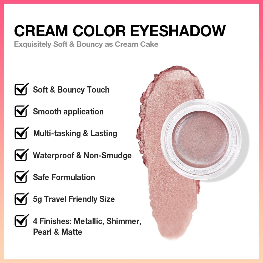 Kaely Single Cream Eyeshadow Pot, Golden Tan Antique Rose Shimmer Eye Shadow for Older Women High Pigmented Waterproof, Natural Eyeshadow Palette Makeup Brightener, sombras en crema para ojos, R02-BrightBean Baby