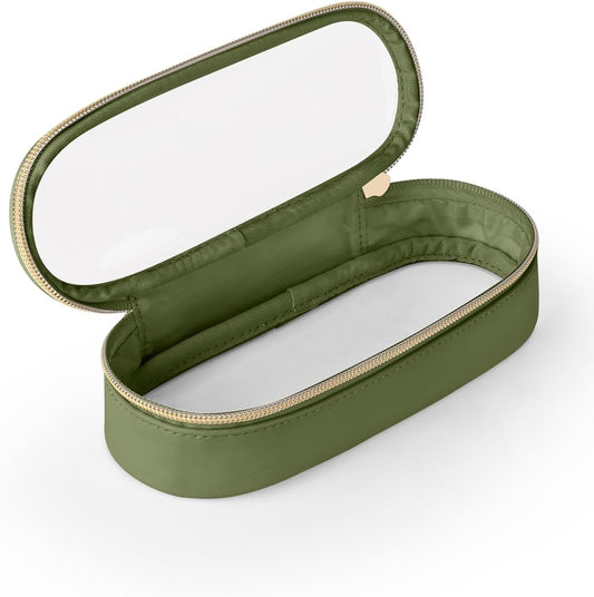 Clear Travel Makeup Brush Holder, Leather Makeup Brush Toiletry Bag, Portable Cosmetic Brush Case, Transparent Waterproof Makeup Brush Storage Bag, Green-BrightBean Baby