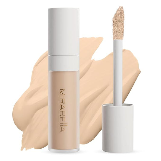 Mirabella Invincible For All Perfecting Under Eye Concealer Full Coverage - Hydrating Makeup Concealer for Dark Circles, Fine Lines & Wrinkles w/Hyaluronic Acid - Ivory I40-BrightBean Baby