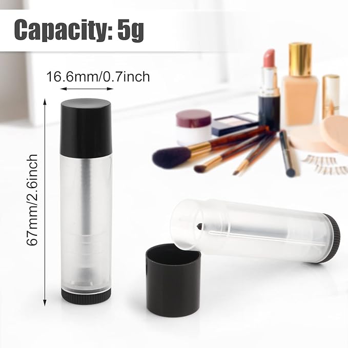 50Pcs 5g Lip Balm Tubes Plastic Lipstick Containers Empty Refillable Twist-up Lip Gloss Balm Filling Stick Clear Tube Holder with Black Cap for DIY Chapsticks Crayon Solid Perfume-BrightBean Baby