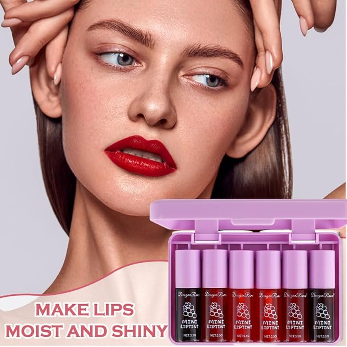 6 Colors Lip Tint Stain Korean Lip Gloss, Matte Velvet Lip Tint Natural Plumping Lip Stain, Multi-Use Lip and Cheek Tint Mini Liquid Lipstick, Long lasting Non-Stick Cup Waterproof, Lip Color Makeup-BrightBean Baby