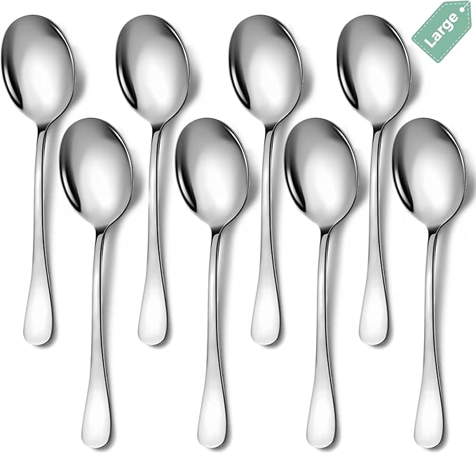Stainless Steel Serving Spoons Set, 8pc, 10-Inch, Includes 8 Large Spoons, for Parties/Kitchen/Buffet/Catering, Dishwasher Safe