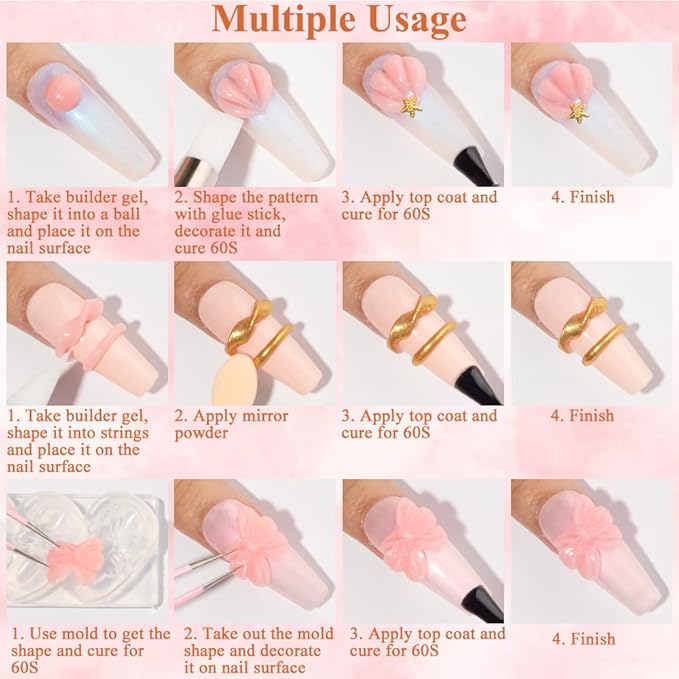 MIZHSE Solid Builder Gel for Nails, Nude Pink Non-Sticky Sculpting Gel, 3D Nail Art Building Carving Modeling Hard Nail Extension Soak Off UV/LED Nail Art Salon Home DIY 15g-BrightBean Baby