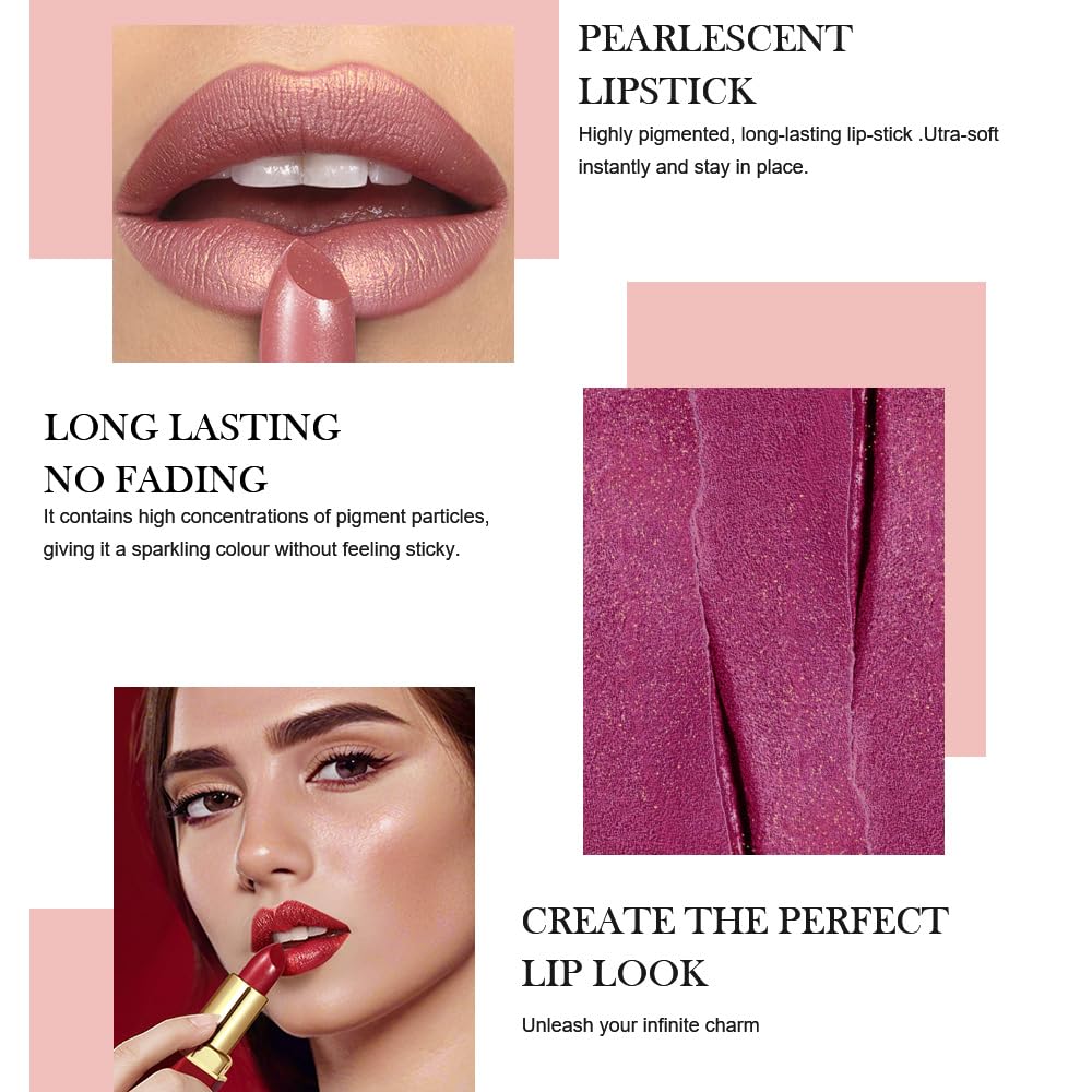 3Pcs Nude Pink Metallic Lipstick Lip Gloss for Women Set,Lightweight Shimmer Frosted Long Lasting Lipstick,Glitter Lip Stain Waterproof Smudge Proof 24 Hour Full Coverage Lip Makeup,Vegan（07,08,09)-BrightBean Baby