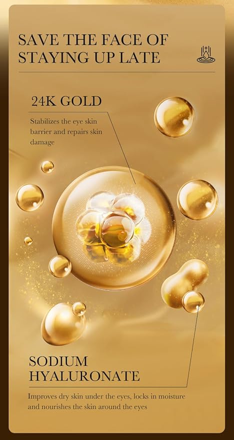 24K Gold Hyaluronic Acid Anti-Aging Multi-Effects Eye Cream - For Dark Circles & Fine Lines - With Hyaluronic Acid & Ingredient Gold, 1.4 Oz-BrightBean Baby