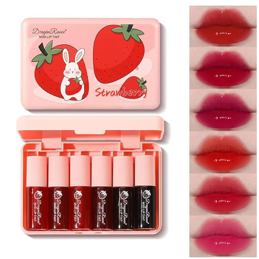6 Colors Lip Tint Stain Set, Korean Velvet Watery Lip Stain Moisturizing Mini Liquid Lipstick, Multi-use Lip and Cheek Tint, Long lasting Non-Stick Cup Waterproof, Lip Color Makeup-BrightBean Baby