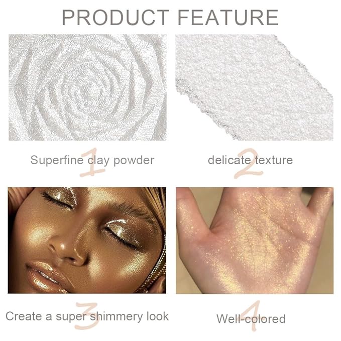 evpct Pearl White & Blonde Gold Face Highlighter Makeup Shimmer Glitter Diamond Sparkly Highlighters Makeup Palette Powder for Face Body Cheek iluminadores iluminador de jos maquillaje luminizers 1+2-BrightBean Baby