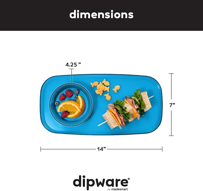 madesmart dipware Small Serving Plate, Collapsible & Removable Dip Bowl for Salsa, Queso, Sald, Olives, Premium Dishwasher & Microwave Safe, Multipurpose Plate & Bowl, Ocean
