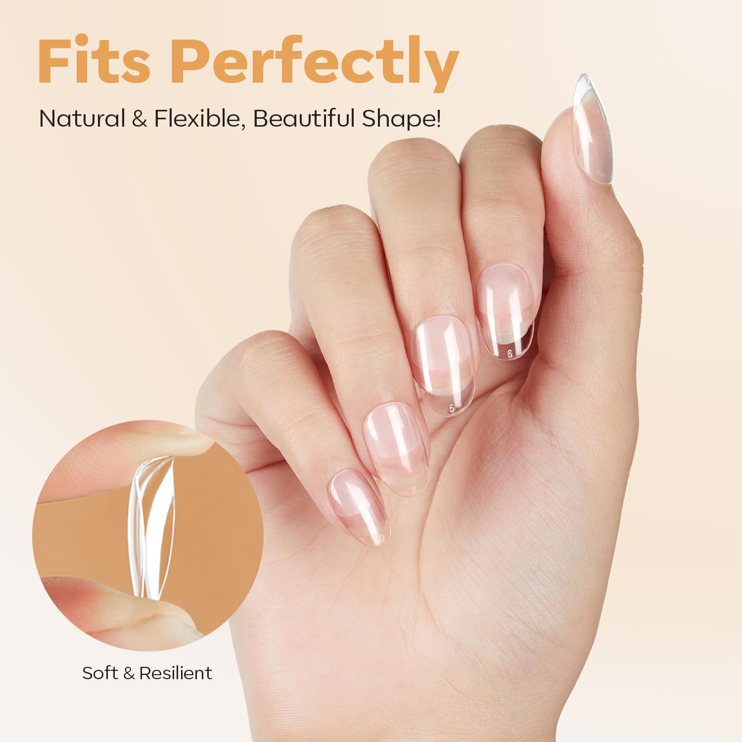 modelones Short Oval Nail Tips, Pre-shaped Soft Gel Tips Fake Nails False Acrylic Clear Full Cover Press on Extension Kit Gel Manicure DIY at Home 216PCS 12Sizes-BrightBean Baby