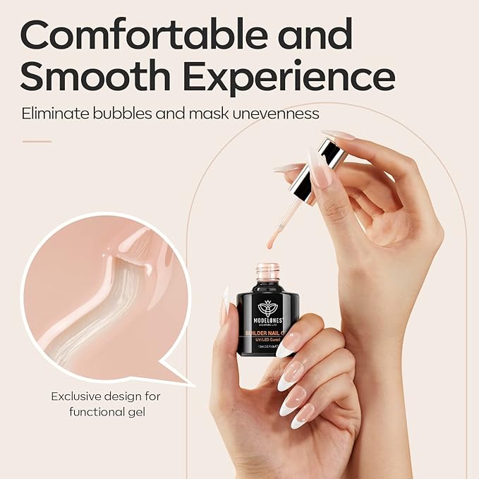 modelones 8-in-One Builder Nail Gel, Neutral Nude Builder for Thickening, LED Lamp Cured Hard Strengthener Extension Color Base Rhinestone Glue Gel Polish in a Bottle for DIY Home Salon-BrightBean Baby