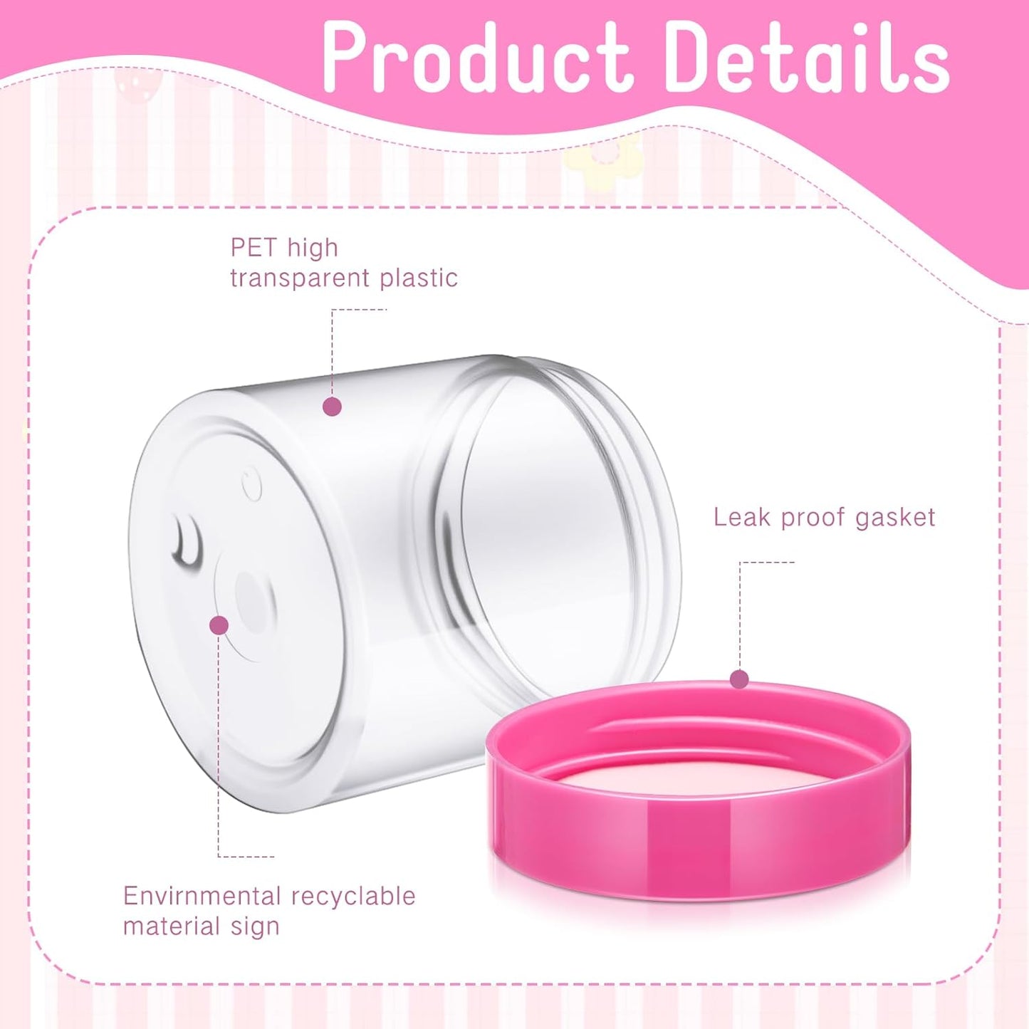 SATINIOR 100 Pcs Plastic Jars with Lids Small Containers Lids Wide Mouth Small Plastic Containers for Lotion Cream Rhinestones Body Butters Travel Storage(8 oz, Pink)-BrightBean Baby