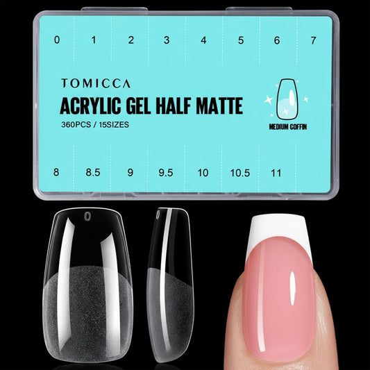 TOMICCA Medium Coffin Nail Tips, 360Pcs Half Matte Gel Nails, 15 Sizes Nail Extension Tips Set, Full Cover Pre Shaped Fake Nails for Beginner and Professional DIY Nail Salon-BrightBean Baby