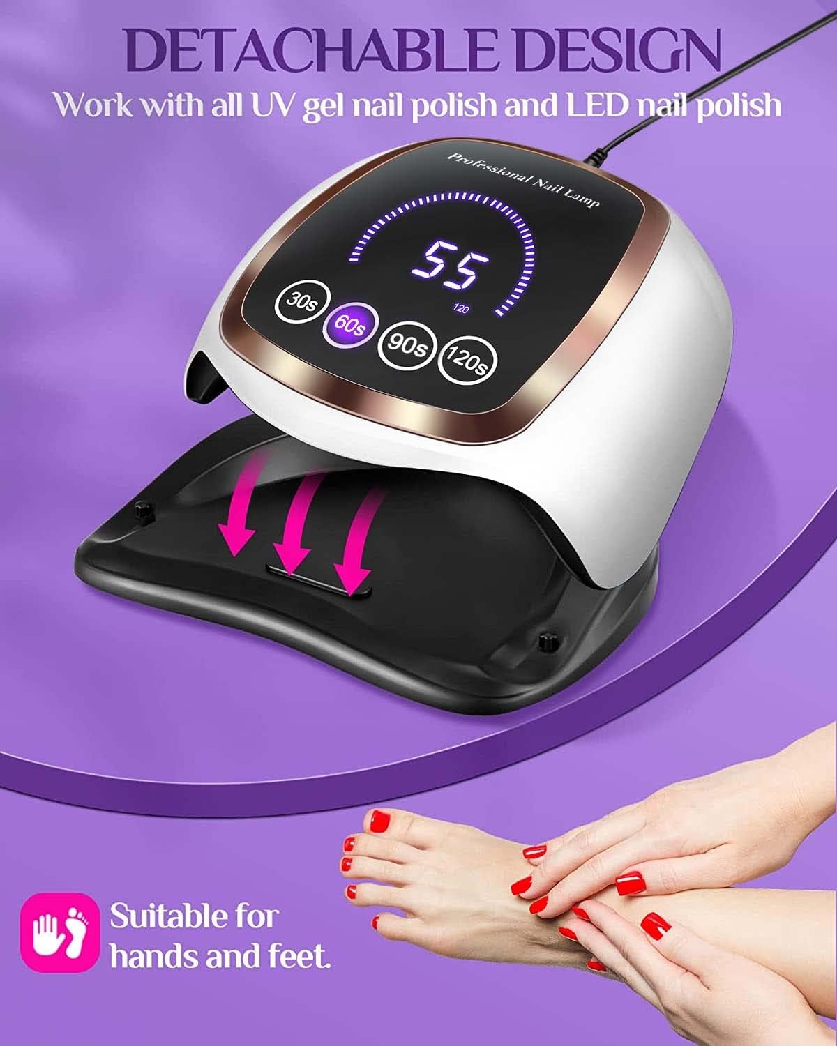 UV LED Nail Lamp, Gugusure 168W Nail Curing Lamps for Home & Salon, Led Nail Dryer for Gel Polish with Automatic Sensor/4 Timer Setting, Professional Nail Art Tools for Fingernail and Toenail Nail-BrightBean Baby