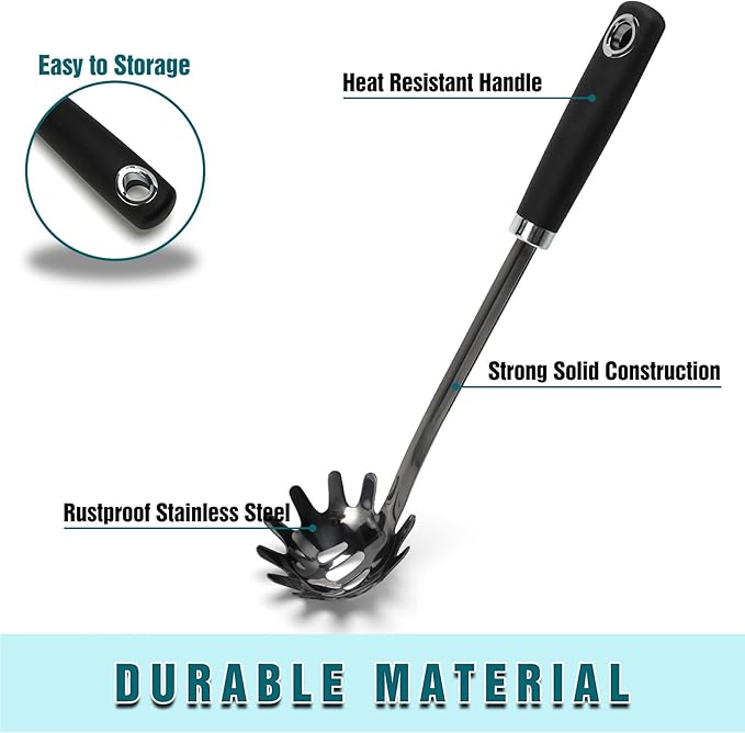 Stainless Steel Spaghetti Spoon - 12.6 Inch Pasta Spoon with Comfortable Grip Design -Metal Pasta Fork Pasta Server - Kitchen Gadgets Pasta Ladle Kitchen Tools