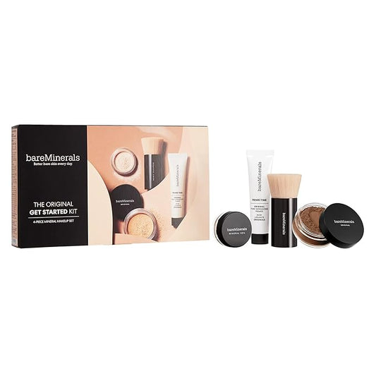 bareMinerals Original Get Started Kit, 4 Piece Mini Mineral Makeup Includes Original Loose Foundation, Face Primer, Setting Powder, Brush, Travel Sizes, Must-Have Kit, Vegan-BrightBean Baby