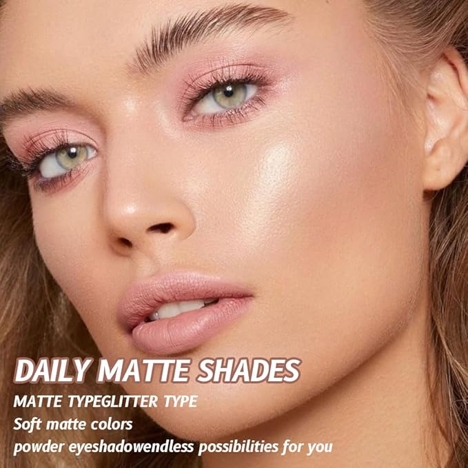 Single Mini Pressed Eyeshadow Makeup Palette, Nude Pink Sparkle Shimmer Glitter Monochrome Cream Eye shadows Palette Brightener Makeup for Older Women, Pigmented Waterproof 01#-BrightBean Baby