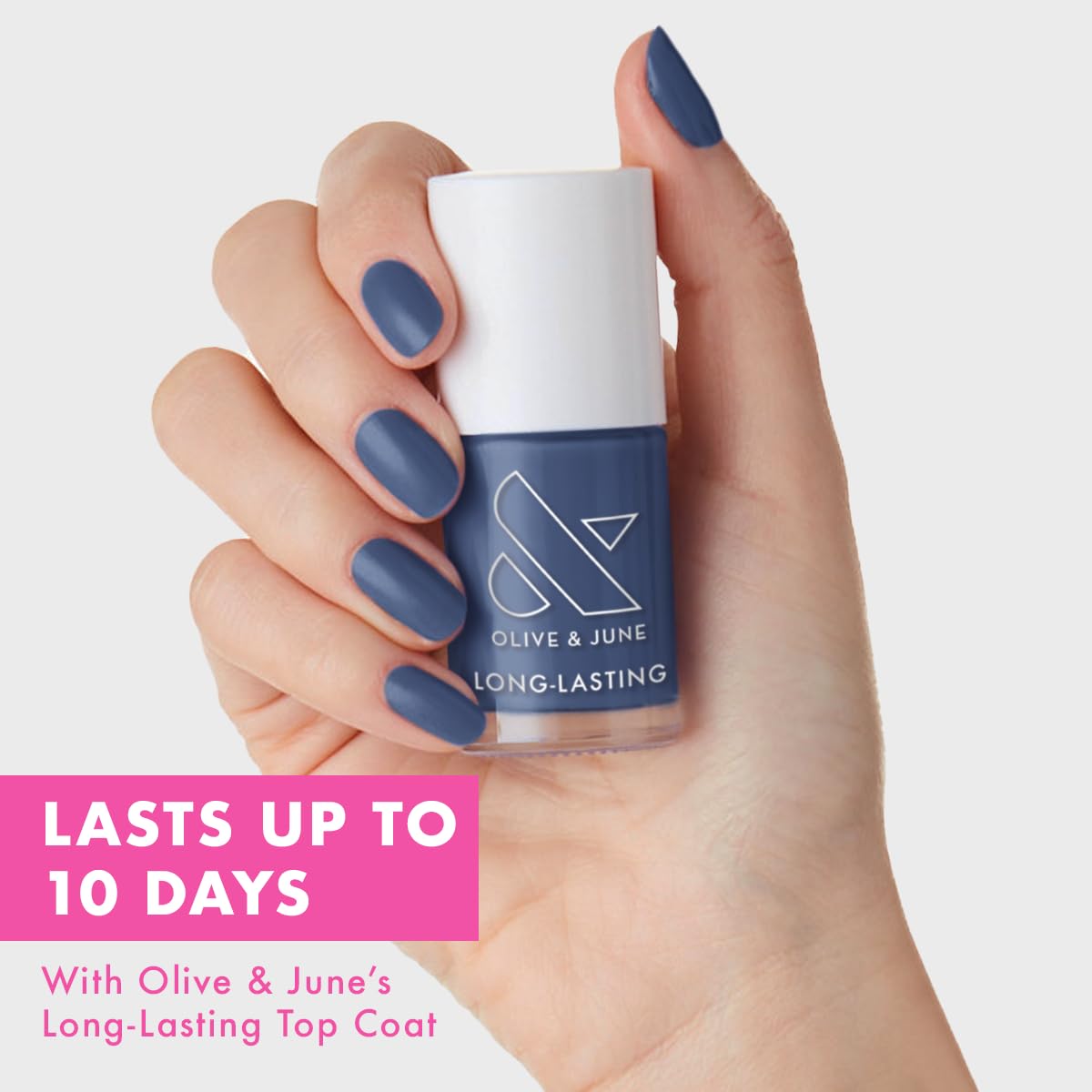 Olive & June Long Lasting Nail Polish | Gel-Like Finish No Lamp Needed | Lasts up to 10 days |Salon-Quality Color at Home |15-Free Vegan Cruelty-Free Chip-Resistant Shine |Social Studies Gunmetal Blue-BrightBean Baby
