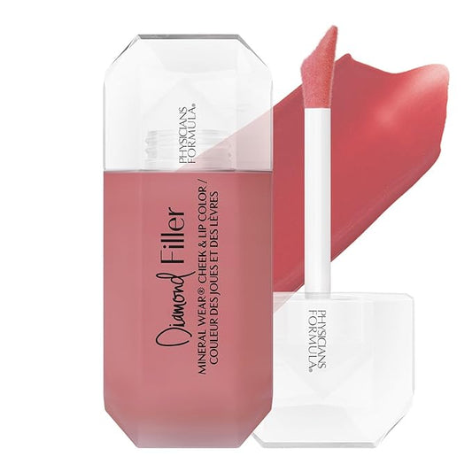Physicians Formula Mineral Wear®Diamond Filler Cheek & Lip Color, Serum-to-Cream Multi-Use Liquid Blush Formula, Plumps & Smooths for Fuller Looking Cheeks & Lips, Monochromatic Look - Radiant Pink-BrightBean Baby