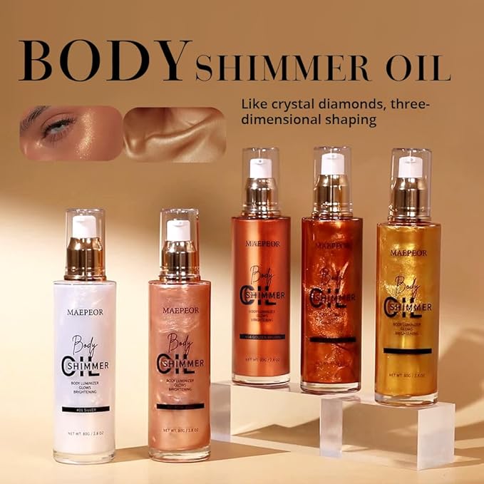 MAEPEOR Shimmer Body Luminizer 5 Colors Moisturizing Glow Illuminator Smooth and Non-sticky Summer Body Highlighter For Face & Body (80ML, 04 Golden Brown)-BrightBean Baby