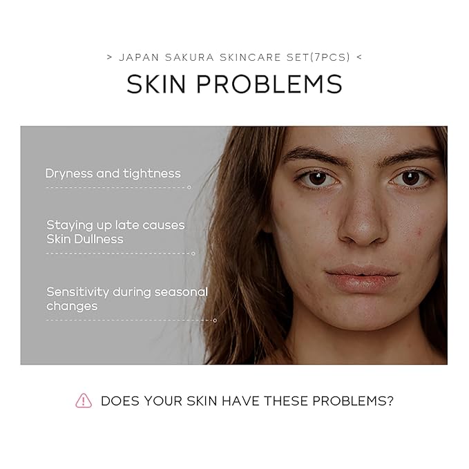 Skin Care Set JAPAN SAKURA Beauty Gift Sets Skin Care Kit with Cleanser, Toner, Lotion, Serum, Eye Cream, Face Cream, Make up Primer Travel Kit for Women Wife Mom 7pcs-BrightBean Baby