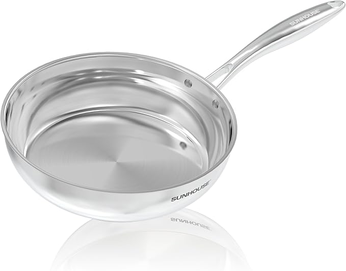 SUNHOUSE Tri-Ply Stainless Steel Frying Pan - 9.5 Inch (24cm)