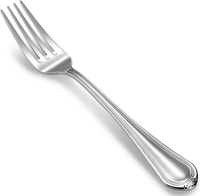 KEAWELL Pearl Edge 4-Piece Premium Fork Set, 18/10 Stainless Steel, Fine Silverware with Mirror Finish, Dishwasher Safe (4, 8" Dinner Forks)