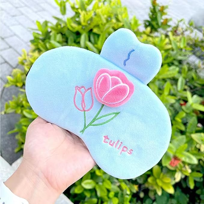 PERFECTSIGHT Sleep Eye Masks, Cute Plush Sleep Eye Cover Lightweight Adjustable Eyeshade Faux Fur Mask Cover for Women Men Sleep Travel Nap, Blue Tulip-BrightBean Baby