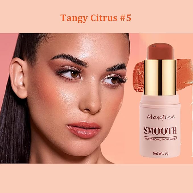 Blush for Cheeks - Buildable Cream Blush, 3-in-1 Blush Stick Makeup for Cheek Lip Eyeshadow Contour, Tint Blush Blam for Mature Skin Women Girl Make Up Gift (Tangy Citrus #5)-BrightBean Baby