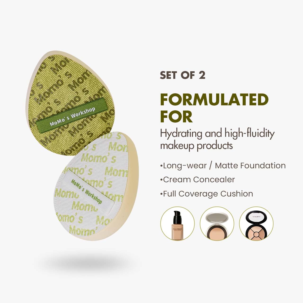 Light Green Denim Makeup Sponges,Super Soft Blenders Sponge for Full Coverage Foundation,Perfect for Oily Skin & Longwear Makeup,Travel Friendly&Reusable,2pcs Puffs &Storage Case-BrightBean Baby