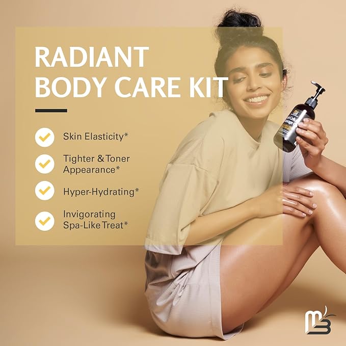 M3 Naturals Anti Cellulite Massage Oil and Firm Dry Brush Kit | Collagen & Stem Cell Skin Tightening Kit | Radiant Body Care Kit for Women-BrightBean Baby