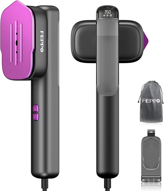 FEPPO Travel Steamer for Clothes, 110-240V Dual Voltage Portable Mini Steamer & Iron 2in1, 1100W Powerful Garment Steamer, Fast Heat Up, Travel Size, HD Display, for Home & Global & Europe Travel-BrightBean Baby