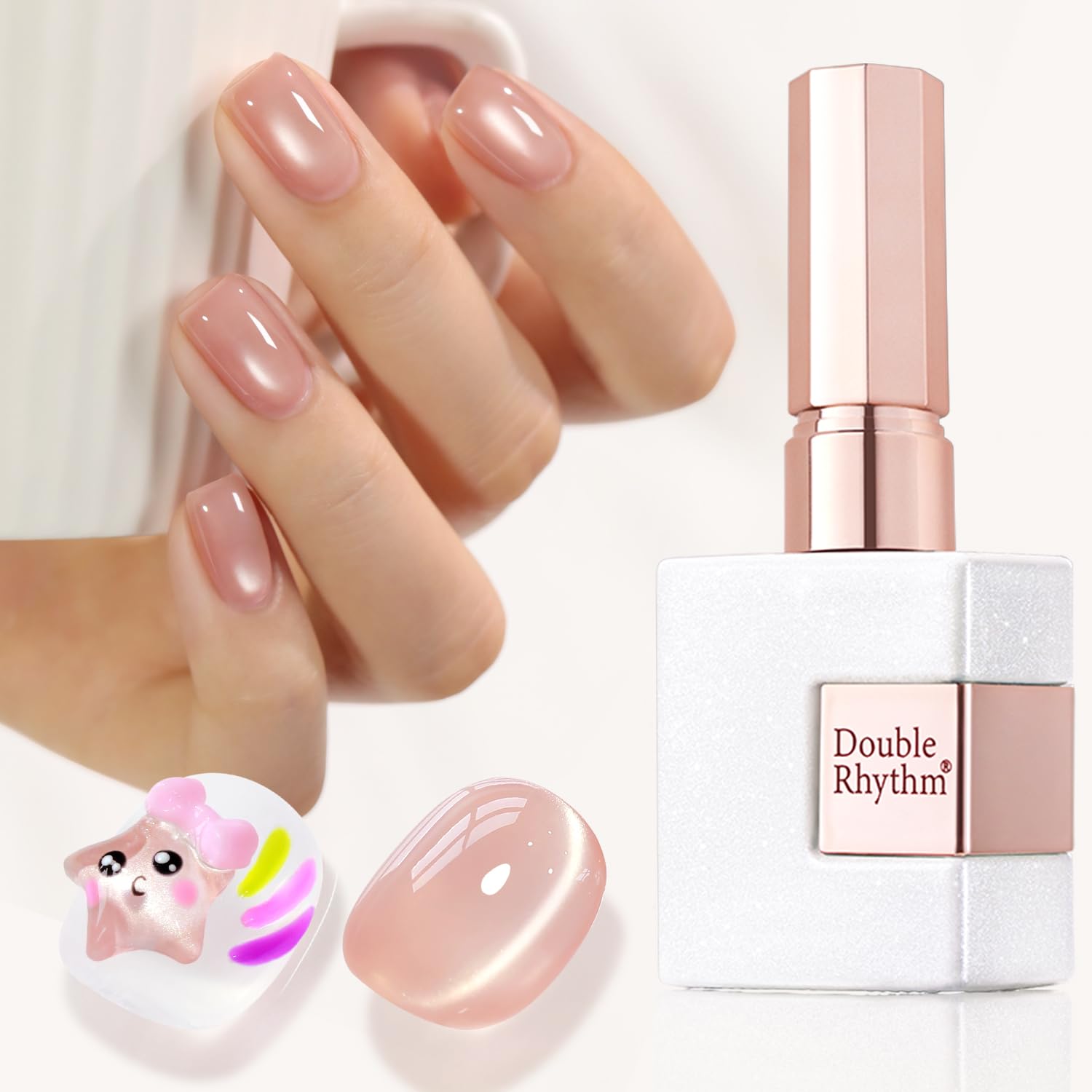 Double Rhythm Jelly Glass Cat Eye Gel Polish with Magnet 15ML Holographic Glitter Shimmer Translucent Sheer Color Magnetic Nail Polish Salon DIY at Home (Jelly Glass Nude-MC1101)-BrightBean Baby