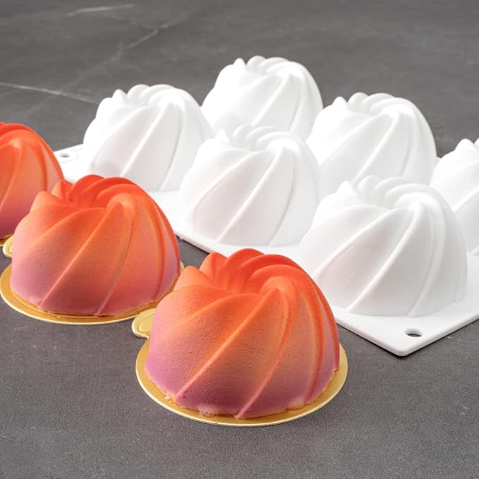 Pastry Tek 6 Cavities Mini Bundt Cake Pan, 1 Oven-Ready Mini Fluted Tube Cake Pan - Flexible, Freezable, White Silicone Baking Mold, Easy Release, For Baking Cupcakes or Donuts - Restaurantware