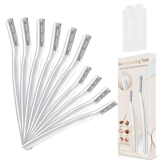 Face Razors for Women, Dermaplane Razor for Women Face, Eyebrow Razor, Facial Razors, Dermaplaning Tool, Gentle Skin Exfoliation Microblades for Sensitive Skin, Peach Fuzz Remover, 10 Count