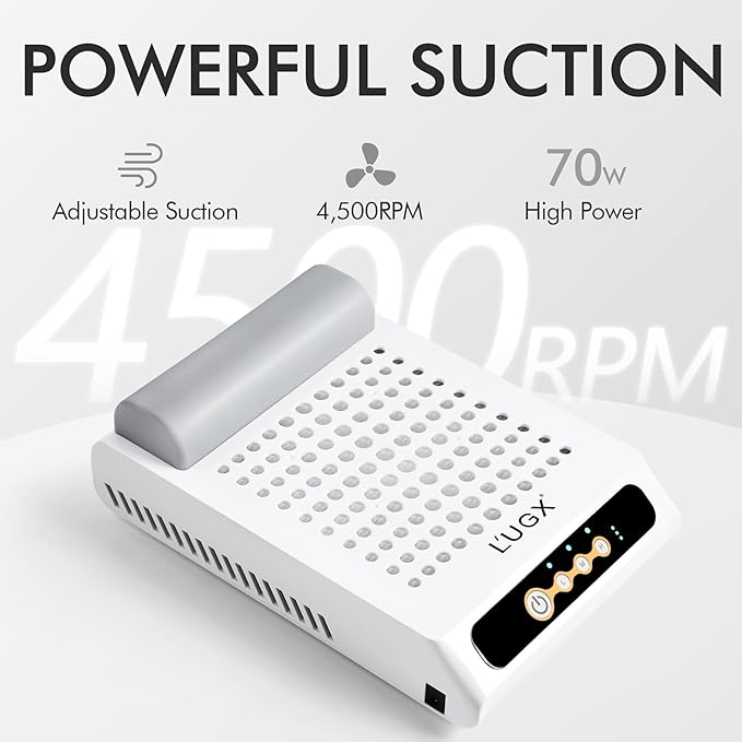 L'UGX Rechargeable Nail Dust Collector with 2 Reusable Filters, Professional 70W Nail Extractor Vacuum Acrylic Nail Dust Cleaner, Perfect for Home Salon Use, Low Noise-BrightBean Baby