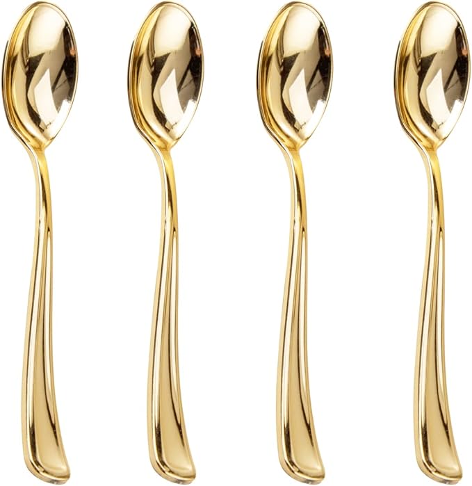Liacere 200 Pack Gold Plastic Spoons - 6.7 inch Heavy Duty Plastic Spoons - Heavyweight Gold Disposable Spoons for Parties & Weddings & Restaurants & New Year & Fall Decor