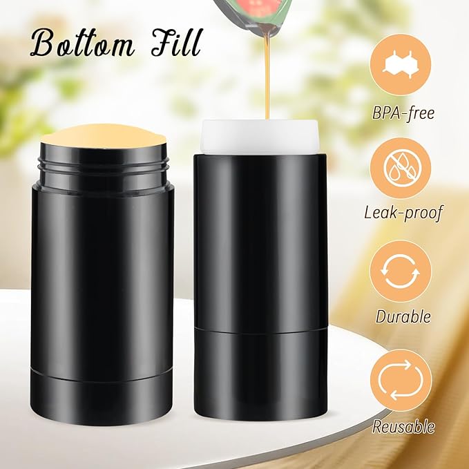 12 Pieces 15g Black Plastic Deodorant Containers,Empty 1/2 oz Travel Lip Balm Tubes,Refillable Twist-UP Solid Perfume Tubes,Lipstick Tubes for DIY-BrightBean Baby