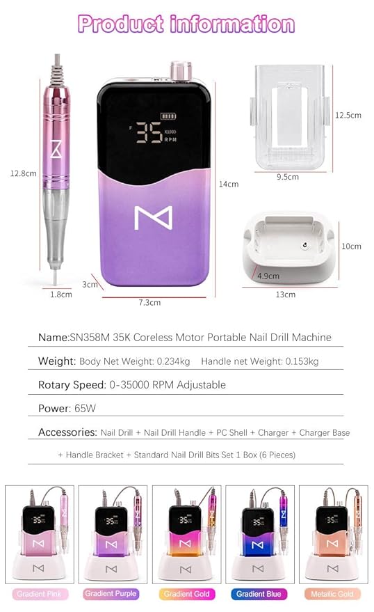 M Mase- Professional Nail Drill Machine - Coreless 2-in-1 Nail File - Electric, Cordless, 35000 RPM, HD Display - Electric Nail Drill for Professional & Home Use (Metallic Gold)-BrightBean Baby