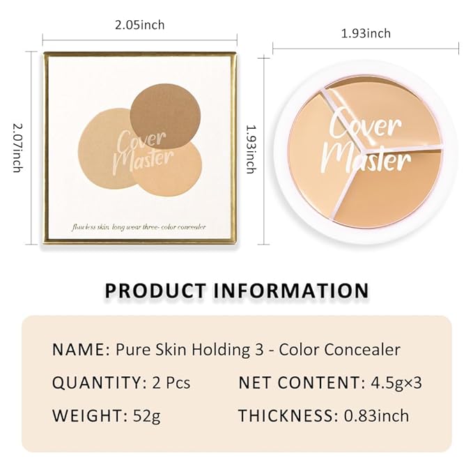 Kaely 2Pcs Tri Color Concealer Pot,Color Correcting Concealer for Dark Circles Spots,Cream Concealer Full Coverage,Foundation Contour Makeup Palettes,under Eye Brightener corrector de ojeras,01-BrightBean Baby