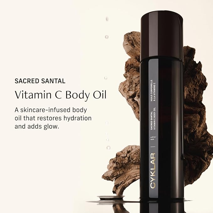 Vitamin C Body Oil for Women and Men. Moisturizing Sacred Santal Scented Body Serum for Glowing Skin. Nourishing, Hydrating After-Shower and Bath Skin Care Moisturizer, 4.2 Fl Oz-BrightBean Baby